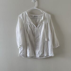 Vineyard Vines White Blouse Silk Blend Tassel Boho Beach Vacation Minimal Small